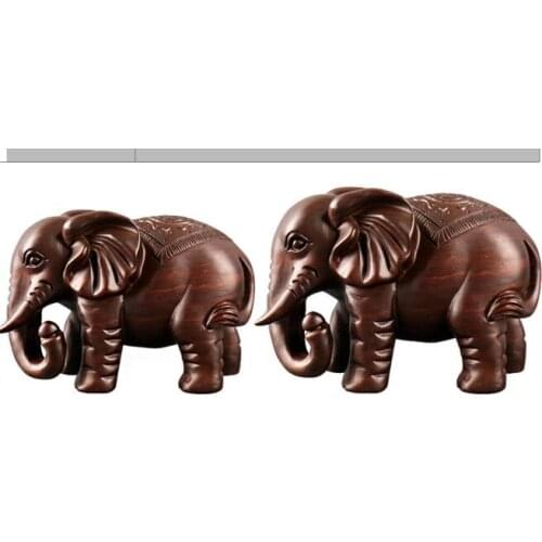 Household Ebony wood carving auspicious elephant decoration wooden animal attract set decoration Home sculpture statue