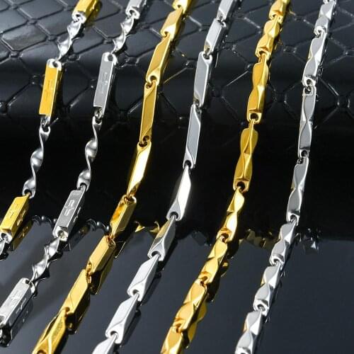 Width 3mm Stainless Steel Rolo Chain High Quality Gold and Silver Color Bamboo Chain Necklace Men Jewelry 20" 22" 24"