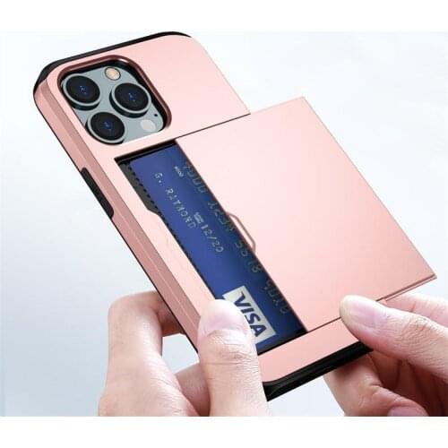 Slide Card Slots Holder Case For Apple IPhone 12 11 Pro ProMax 12 Mini XR XS XS Max X 8 7 6 6S Plus SE Candy Color TPU Cover