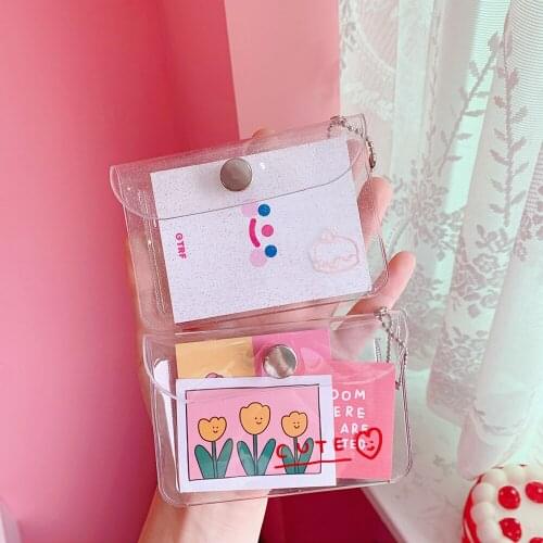 Fashion Transparent Card Case Keychain Student Portable ID Card Protective Case Key Chains Flash Powder Purse Keyring Gifts