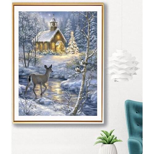 Diy 5D Diamond Painting Winter Snow Landscape Cross Stitch Full Square Round Drill Diamond Embroidery Rhinestones Mosaic Picture