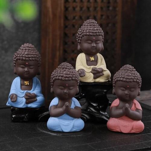 ZenTea pet Buddha statues purple sand home decor tabletop ornaments Buddhist gift Ceramic colorful big size 11x5.5x6.5cm