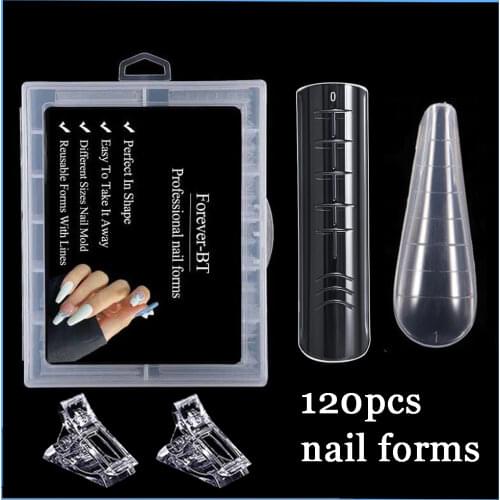 60pcs/bag Nail Forms Poly UV Finger Full Acrylic Gel Extended False Tips DIY Quick Building Nail Extension Art Dual Forms