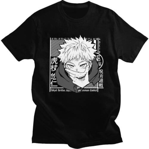 Mens Jujutsu Kaisen Yuji Itadori T Shirts Short Sleeves Cotton Tshirt Handsome T-shirt Casual Otaku Manga Anime Tee Clothing