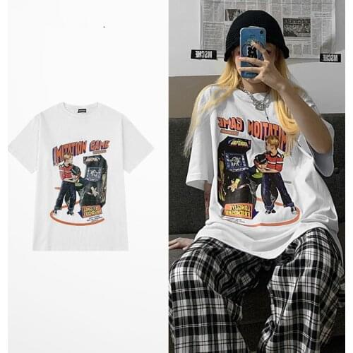 Fashion Overysize High Street T Shirt Men Men Funny Print T Shirts Men 100% Cotton Retro Rock Punk Lovers Couple Short Tee