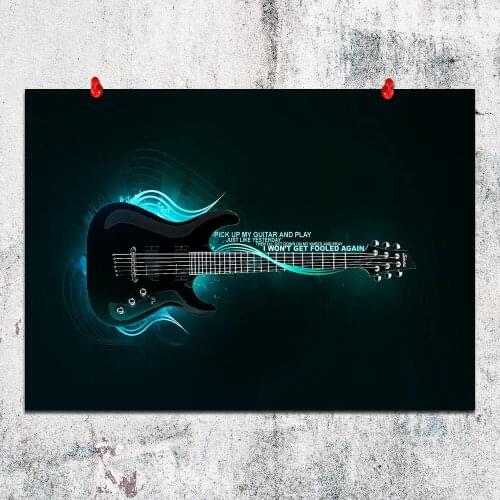 Canvas Painting Green Electric Glowing Guitar Posters and Prints Wall Art Picture for Living Room Decor No Frame