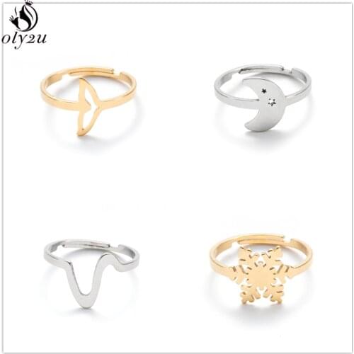 Tiny Snowflake Finger Ring for Girls Kids Stainless Steel Wave Star Moon Rings Women Everyday Jewelry bagues pour femme 2021