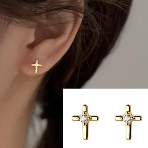 TINY Cross 7.5x6mm 925 Sterling Silver CZ Stud Earrings A1602