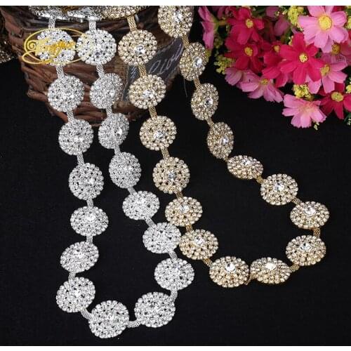 1 Yd Circular Flower Ornament Set With Rhinestones Alloy Applique Decoration DIY For Clothes Trim Sewing Adornment Adornment