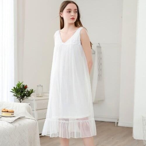 Sexy nightwear palace mesh night dress women sleeveless summer sleepwear night gowns female sweet loose nightgown new nuisette