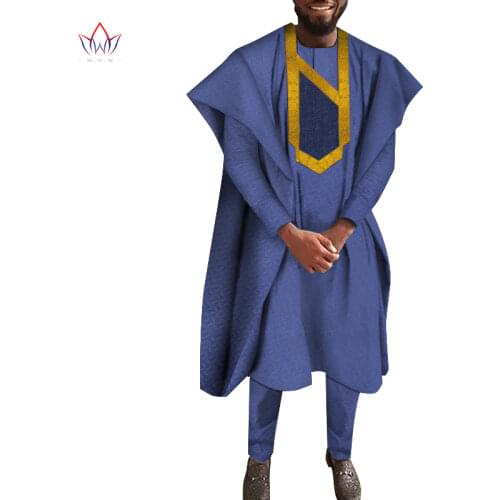 New African Clothes BintaRealWax Men Robe and Shirt and Pant 3pcs Set Dashiki African Print Traditional African Clothing WYN1201