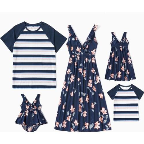 2021 New Fashion Family Matching Outfits Print Sleeveless Womens Wear Children Dresses Girl Baby Boy Clothes Summer Family Look