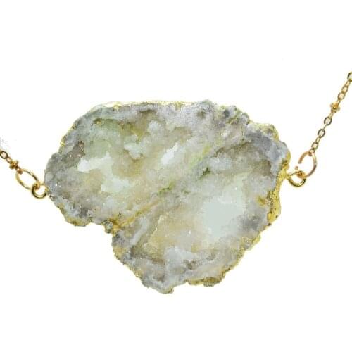 Free From Big natural slice white Crystal Quartz connector necklace women gold plating Raw cluster geode druzy quartz necklace