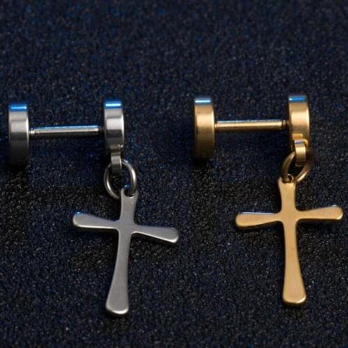 Punk Men Rock Earrings Steel Circle Round Cross Multi Pendant Stud Earrings Men Hip Hop Earrings Jewelry Gift