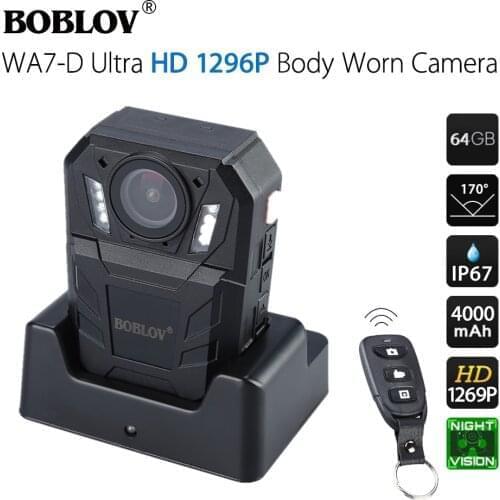 BOBLOV WA7-D Body Worn Mini Camera Police HD 1296P Wearable Camera DVR Video Recorder Remote Control Police Camera W/Charge Dock