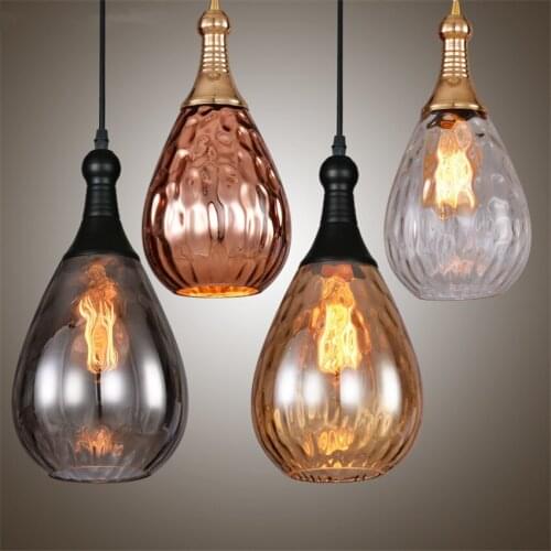 Industrial retro glass drop pendant lights bedroom living room dining room bar single Wave point hanging lamps Nordic lighting