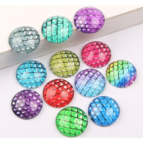Reidgaller mixed dragon scale photo glass cabochon 10mm 12mm 14mm 16mm 18mm 20mm 25mm diy round dome jewelry findings