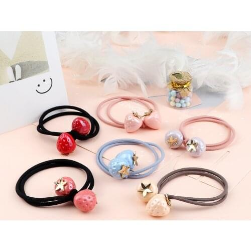 New Girls Elastic Hair Bands Cute Strawberry Fruit Scrunchie Women Hair Ties Accessories Ponytail Holder Rubber Fashion Headband