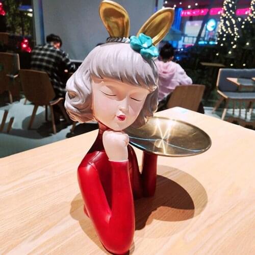 Moden Girl Statue sculpture Crafts Creative Watch Keys Storage Tray Family Figurines Home Decoration accessories Wedding gifts