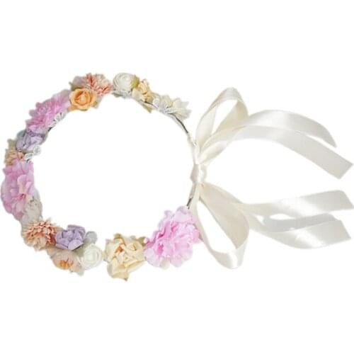 Wedding Bridesmaid Garland Colourful Flower Wreath Headband Bohemian Style Ladies Hair Accessories Adjustable Hairband