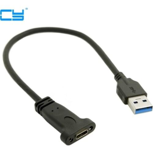 USB 3.1 Type C USB-C Female to USB 3.0 A Male Data Cable with Panel Mount Screw Hole 20cm Black