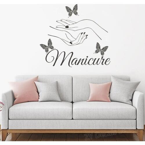 Beauty Nail Salon Vinyl Wall Sticker Art Manicure Wall Decals Butterfly Hands Nail Shop Wall Window Art Decoration Poster Z911