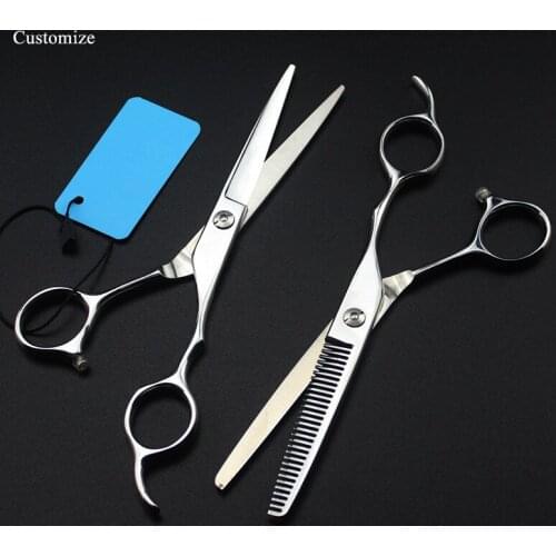 Customize LOGO japan 6cr steel 6 '' cut hair salon scissors cutting barber makas hair Thinning shears set hairdressing scissors