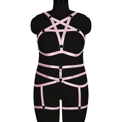 Pentagram Plus Size Busty Womens Erotic Lingerie Bondage Full Body Harness Belt Cage Bra Goth Exotic Costumes Suspender Belt