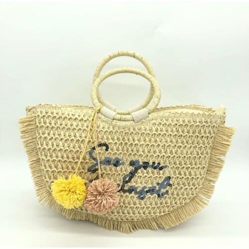 New Letters Straw Woven Handbag Embroidered Sequin Handmade Solid Color Lady Casual Decoration Woven Rattan Beach Bags Women