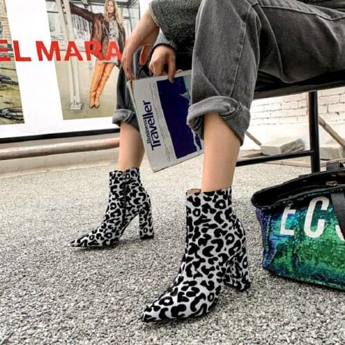Sianie Tianie 2020 winter new autumn sexy pointed toe woman stilettos booties leopard block high heeled ankle boots for women