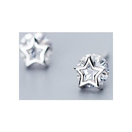 MloveAcc New Real 925 Sterling Silver Star Exquisite Fashion Simple Stud Earrings with Clear CZ for Women Jewelry Brincos