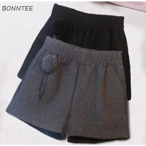 Women Shorts Wool Winter Plus Size 3XL Lovely Elastic Loose Solid All-match High Waist Lady Korean Style Casual Trendy Trousers