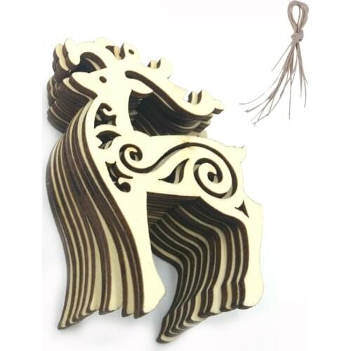 10pcs Wooden DIY Model Hanging Deer Head Elk Wood Animal Wildlife Sculpture Figurines Crafts Home Party Christmas Tree Decor