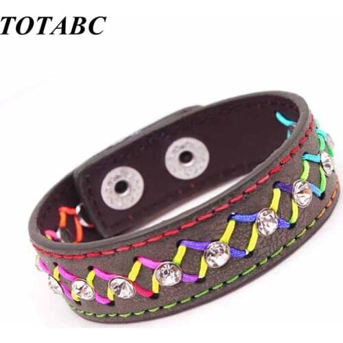 2020 Fashion Punk Leather Crystal Bracelets & Bangles For Women Wristband Charm Cuff Bracelets Jewelry