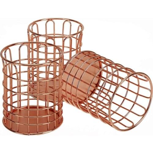 3 Pack Pencil Cup Holder, Makeup Brush Tools Desktop Organizers for Office School Home, Rose Gold