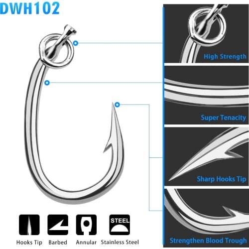 5pcs/pack 10/0#-16/0# Stainless Steel Saltwater Fishing Hook Big Tuna Hook Jig Jigging Fishhook Tackle
