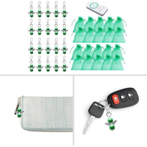 60 Pieces Angel Design Keychain Favors Set Angel Pearl Keychains Gift Bags and Thank You Tags for Baby Shower Wedding