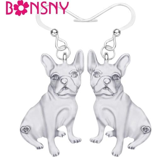 Bonsny Alloy Metal Antique Gold Plated French Bulldog Earrings Cute Animal Dangle Drop Jewelry For Girls Kid Novelty Gift Charms