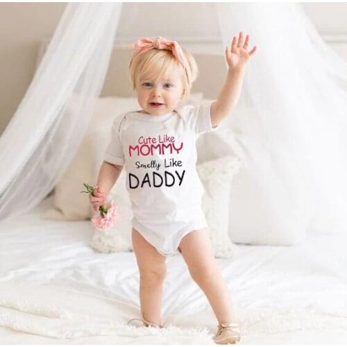 Cute Like Mommy Smelly Like Daddy Summer Baby Girls Boys Bodysuit Newborn Baby Short Sleeve 100%cotton 0-24 Months Baby Clothes