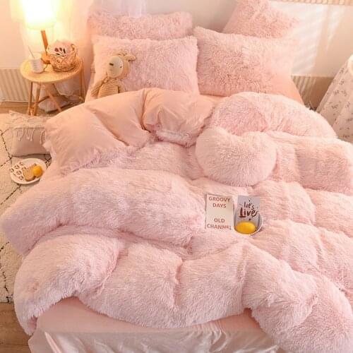 Dropshipping Super Warm Plush Velvet Bedding Set 4 Pieces Lamb Wool Cashmere Winter Pillowcase Duvet Cover Sheet Suit For Girls