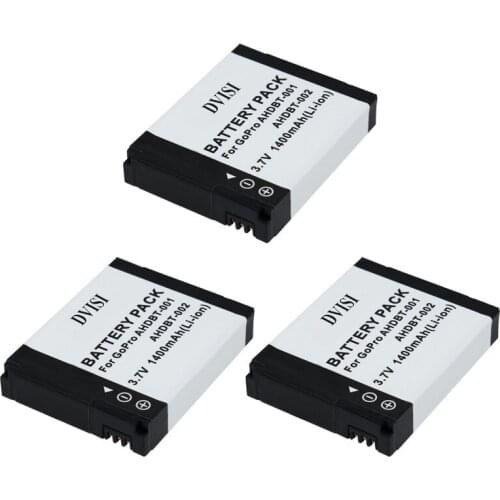 DVISI 3Pcs/lot AHDBT-001 AHDBT 001 AHDBT-002 Battery for GoPro Go Pro HD Hero1 Hero2 Motorsports Surf Outdoor 960 1080P Edition