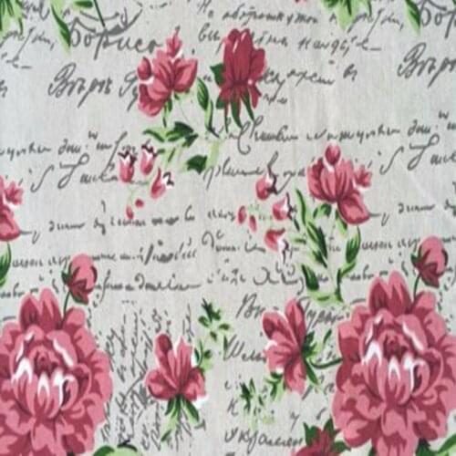 50x150cm Pretty Blooming Rose Flower & Letter Printed Cotton Linen Fabric Vintage Quilting Patchwork Tilda Fbric sewing craft