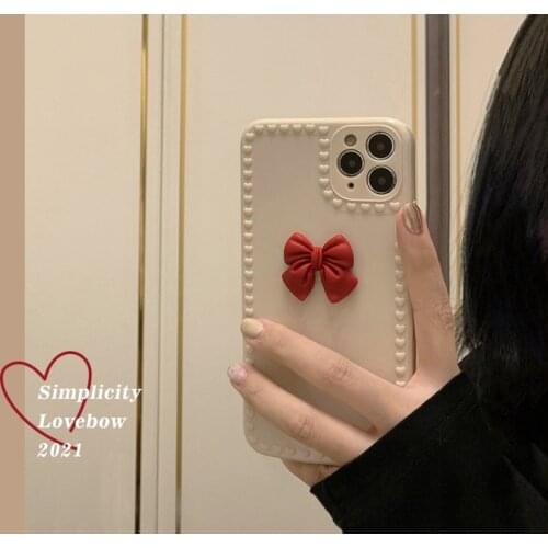 Ins 3D Simple Solid Color Bow Korean Phone Case For iPhone 12 11 Pro Max X Xs Max Xr 7 8 Puls SE 2020 Cases Soft Silicone Cover