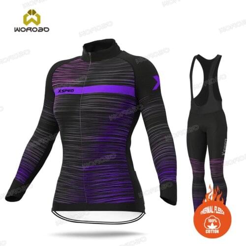 Long Sleeve Cycling Clothing Women Thermal Cycling Jersey Set Winter Bike Sportswear Lady Riding Jacket Suit Bicycle Uniform