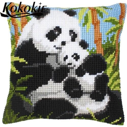Embroidery yarn pillow kit cross stitch kits panda cushion mat do it yourself throw pillow case Embroider Needlework kits