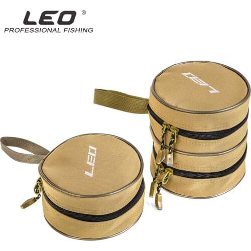 LEO Canvas Round Fishing Reels Bag 28065 Fishing Accessories Single Layer Double Layers Case Lure Bags Khaki Polyester