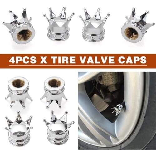 Mayitr 4pcs Crown Style Valve Cap Silver Aluminum Car Wheel Tyre Tire Air Valve Stem Cap Dust Cover for Valve Stems & Caps