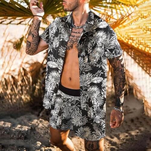 Men Hawaiian Sets Printing 2021 Summer Short Sleeve Button Floral Shirt Shorts Beach Suit Men Streetwear Fashion 2 Pieces