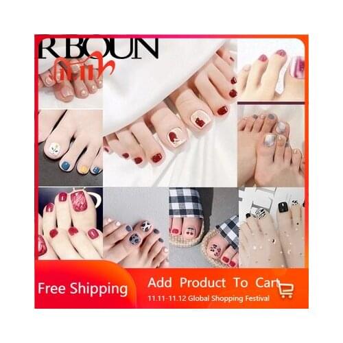 False Nail Removable Nails Strips for Whitening Toenails Patch 24 Pieces of Finished with Glue Coffin Stick Designs Display Set