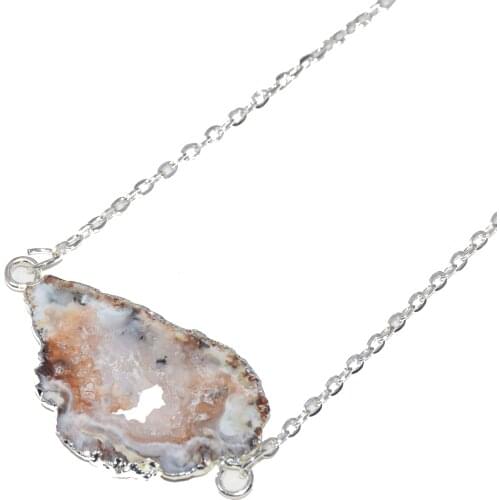 Natural Slice stone druzy connector chain necklace for women charms hole geode drusy flat agates stones slab femme double loop